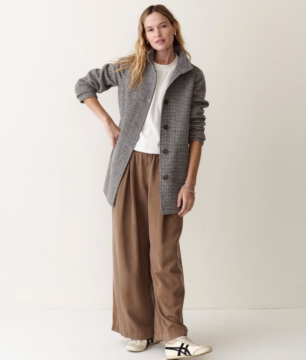 Stephanie Wool Coat | Charcoal/Cream Houndstooth