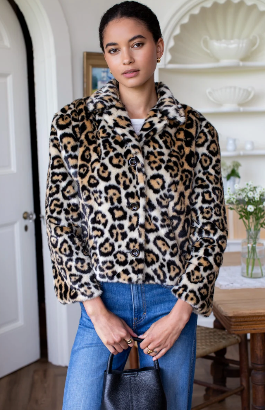 Short 60s Coat - Leopard Fur