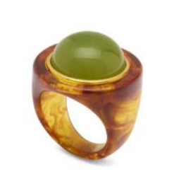 Round Tortoise Resin Ring | Lime Green Quartz