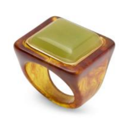 Square Tortoise Resin Ring | Lime Green Quartz
