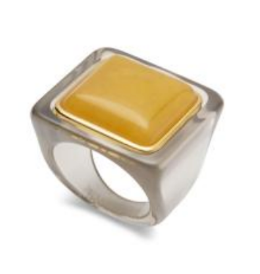 Square Deep Grey Resin Ring | Yellow Quartz