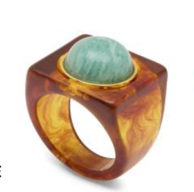 Square Tortoise Resin Ring | Round Amazonite