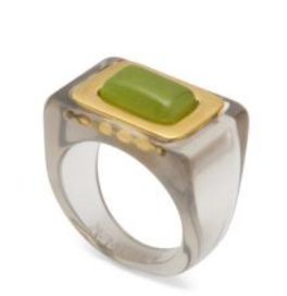 Deep Grey Resin Ring | Rectangle Lime Green Quartz