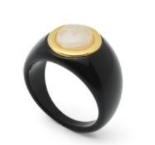 Black Resin Ring | Round Moonstone