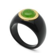 Black Resin Ring | Round Green Quartz