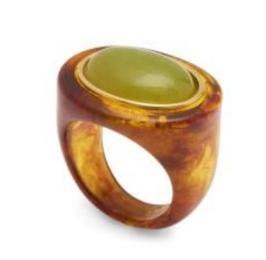 Tortoise Shell Resin Ring | Oval Lime Green Quartz
