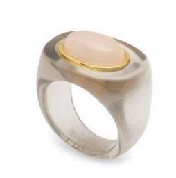 Deep Grey Resin Ring | Oval Pink Crystal
