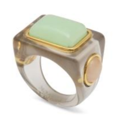 Deep Grey Resin Ring | Rectangle Aqua Quartz w/ Lavender Quartz + Pink Crystal