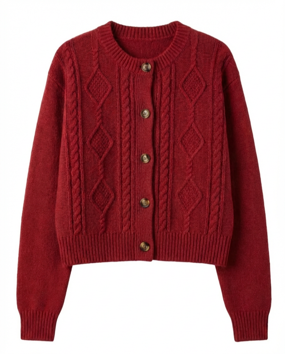 Everly Cable Knit Cardigan | Crimson