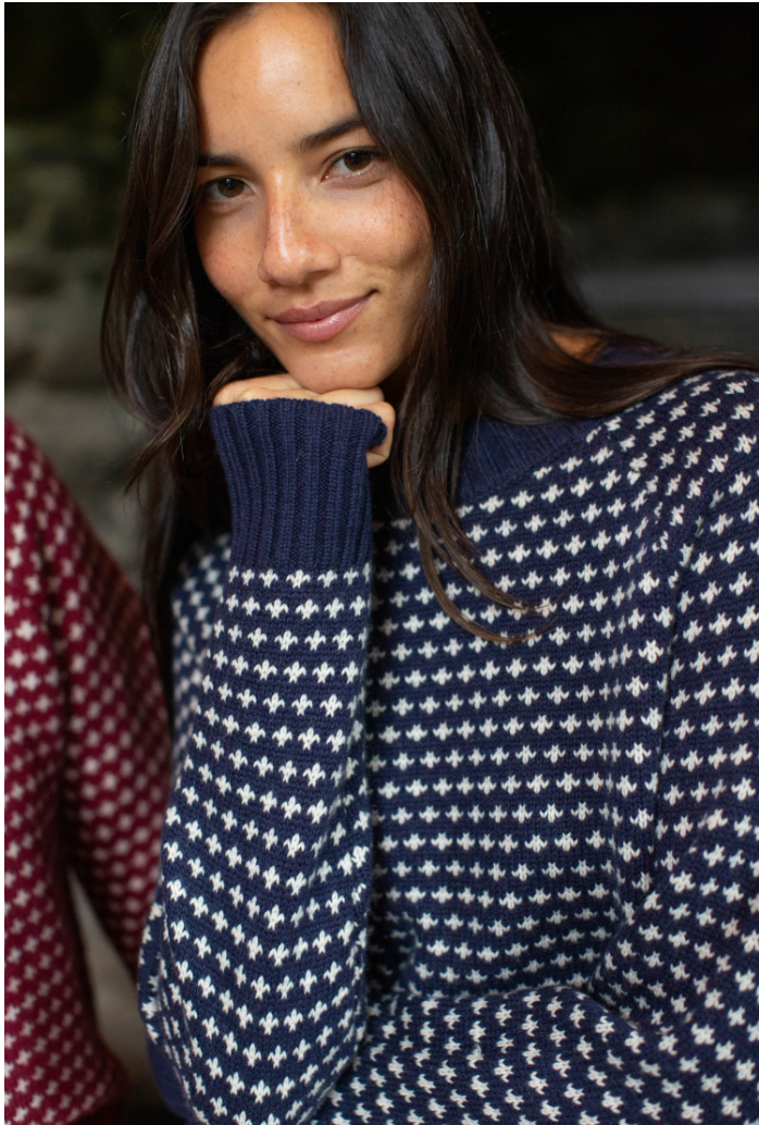 Marea Lodge Sweater | Navy/Ivory Birdseye