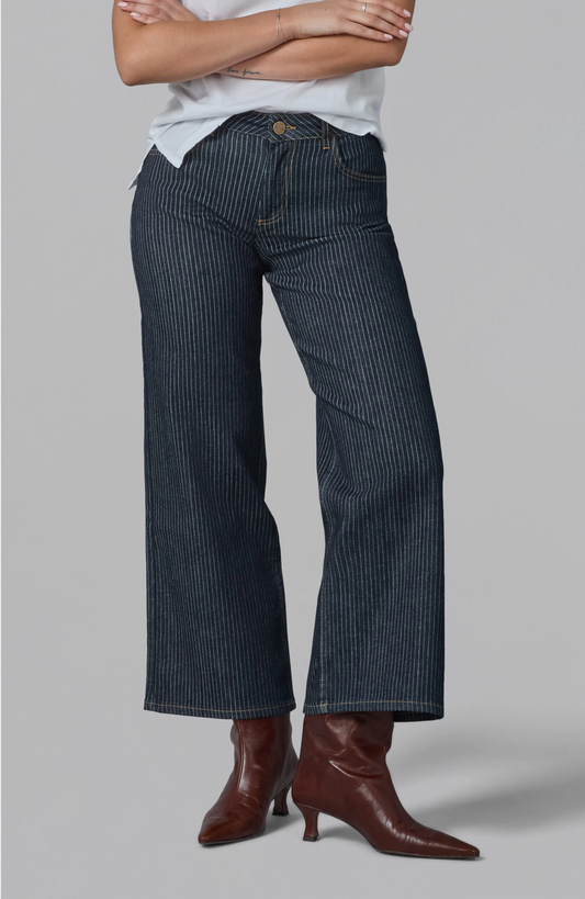 Lola Denim Pinstripe Blue Relaxed Wide Leg