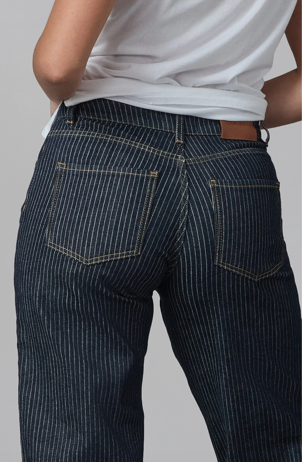 Lola Denim Pinstripe Blue Relaxed Wide Leg