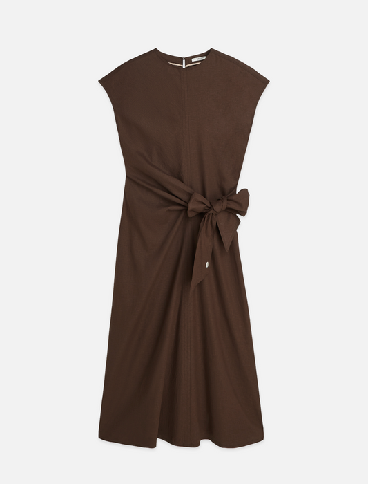Scotch & Soda Relaxed Linen Blend Ankle Length Tie Dress | Chocolate