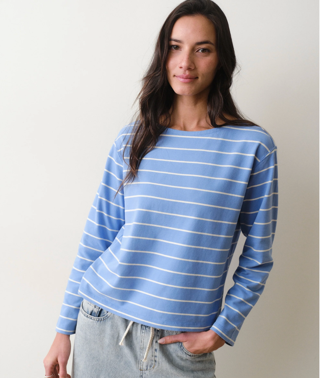 Luxe Sueded Mariner Tee | Cobalt Stripe