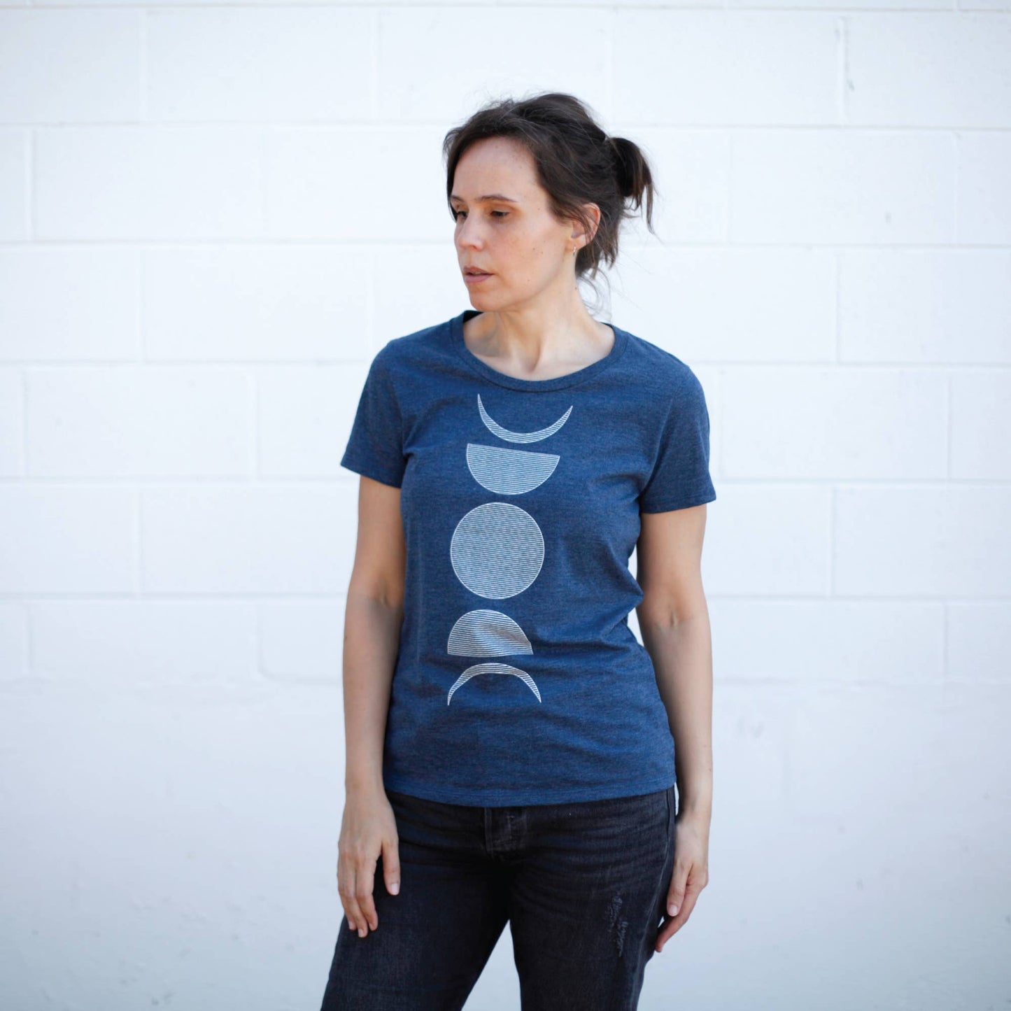 Moon Phase Women's Tee Shirt Made in USA Dusk Blue