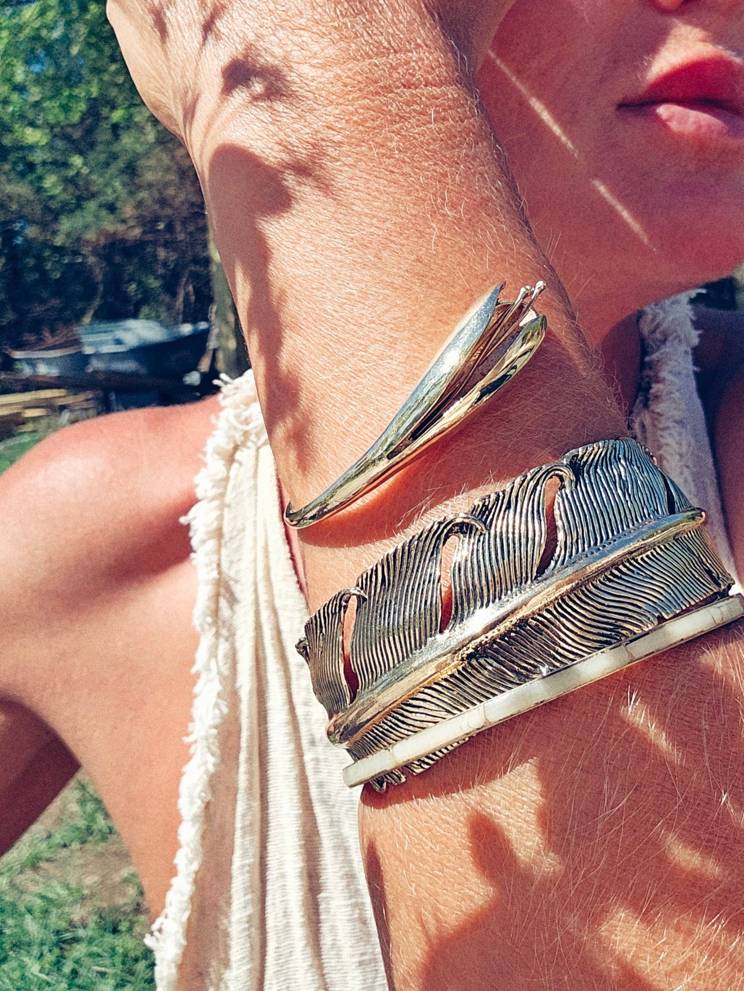 Brass feather bangle cuff bracele high quality handcrafted