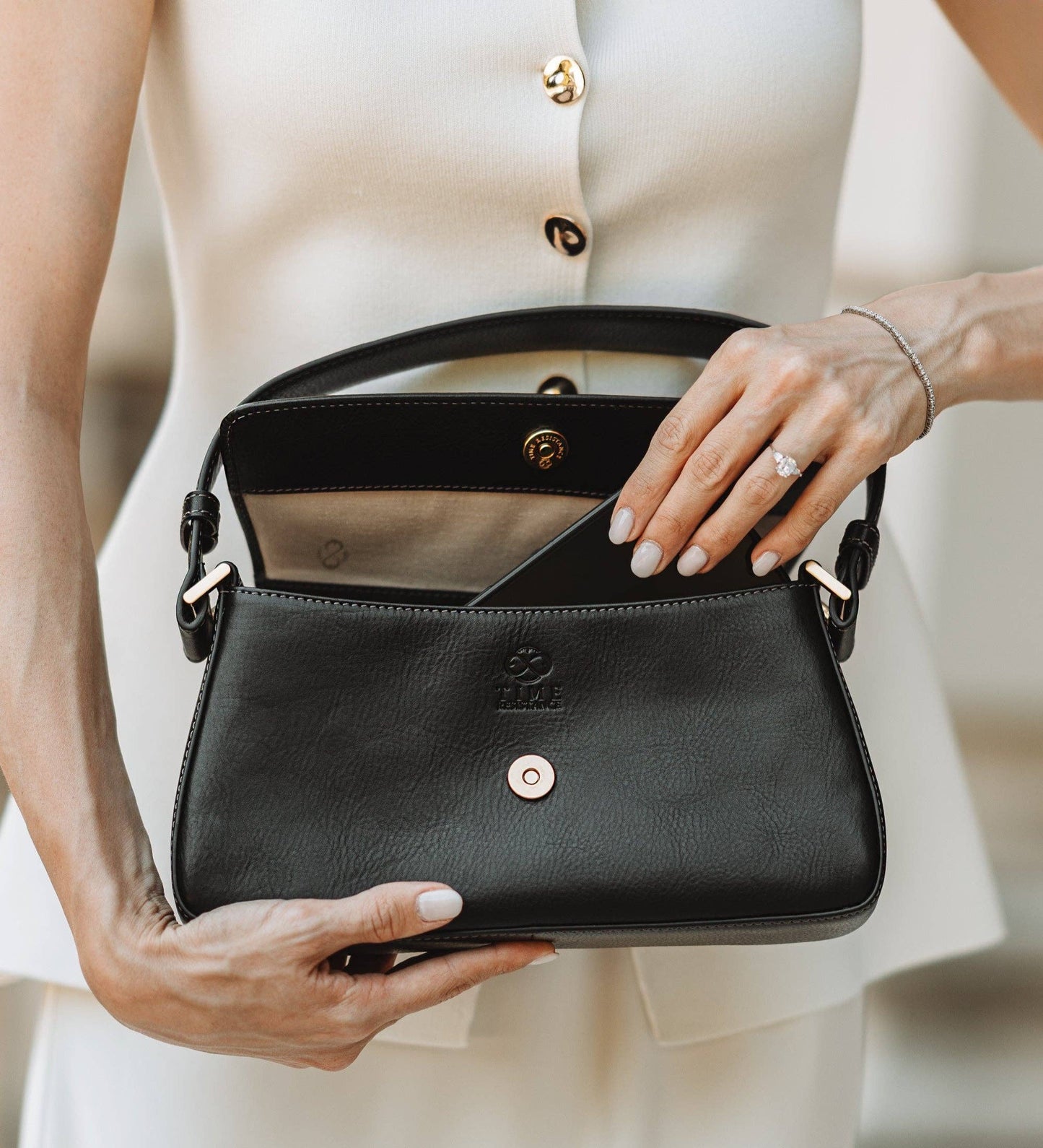 Leather Baguette Handbag for Women - Bright Lights, Big City