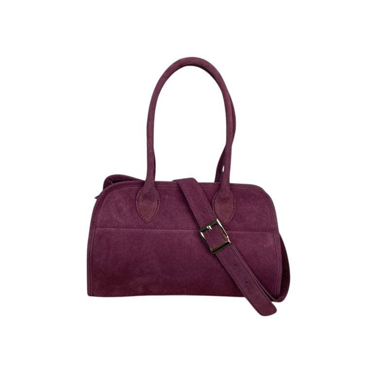 Italian Suede Leather Shoulder Bag with Long Handles