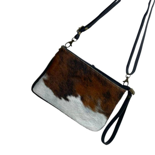 Leather Shoulder Bag with Natural Hair and Short Handle. Promo