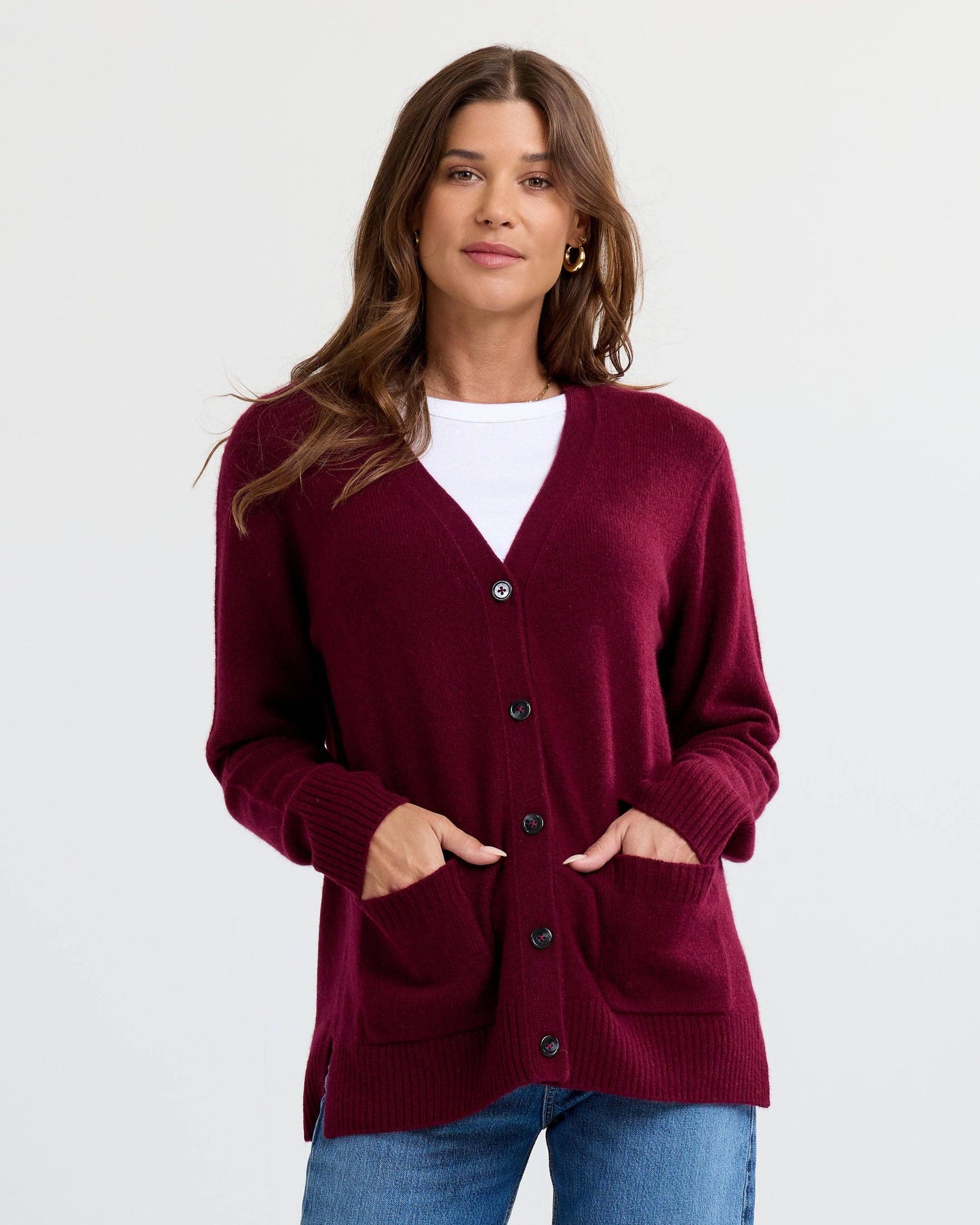 Cashmere Boyfriend Cardigan | Cabernet