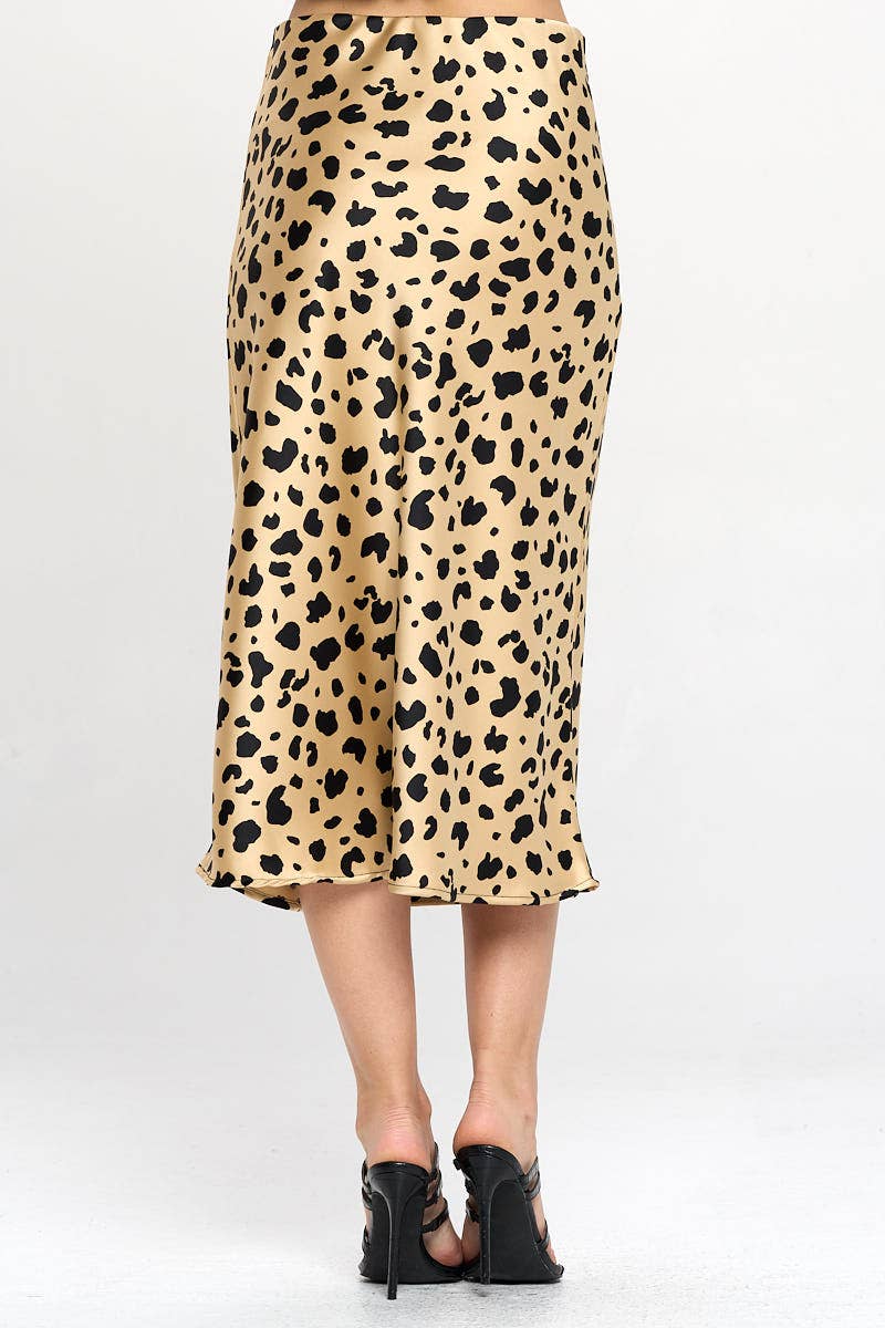 Animal Print Satin Midi Skirt (Made in USA)