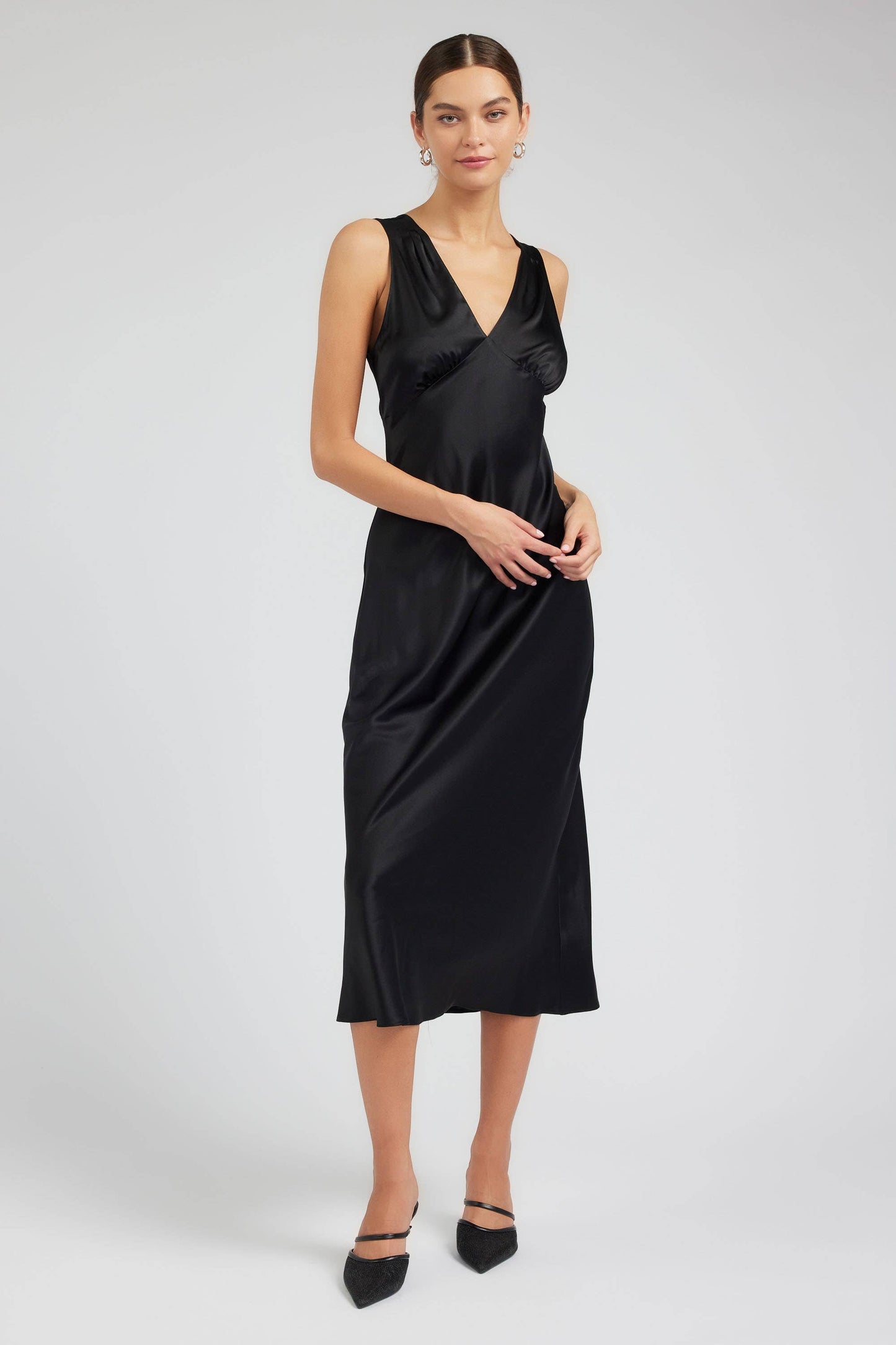 100% Silk Sweetheart Midi Dress | Black