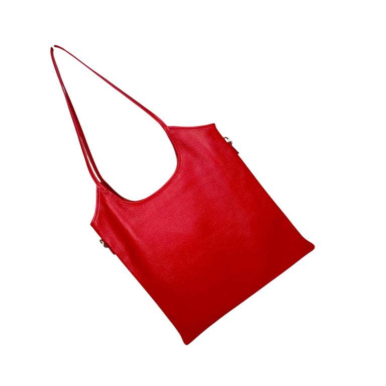 Leather Bag with Long Handles and Crossbody Strap