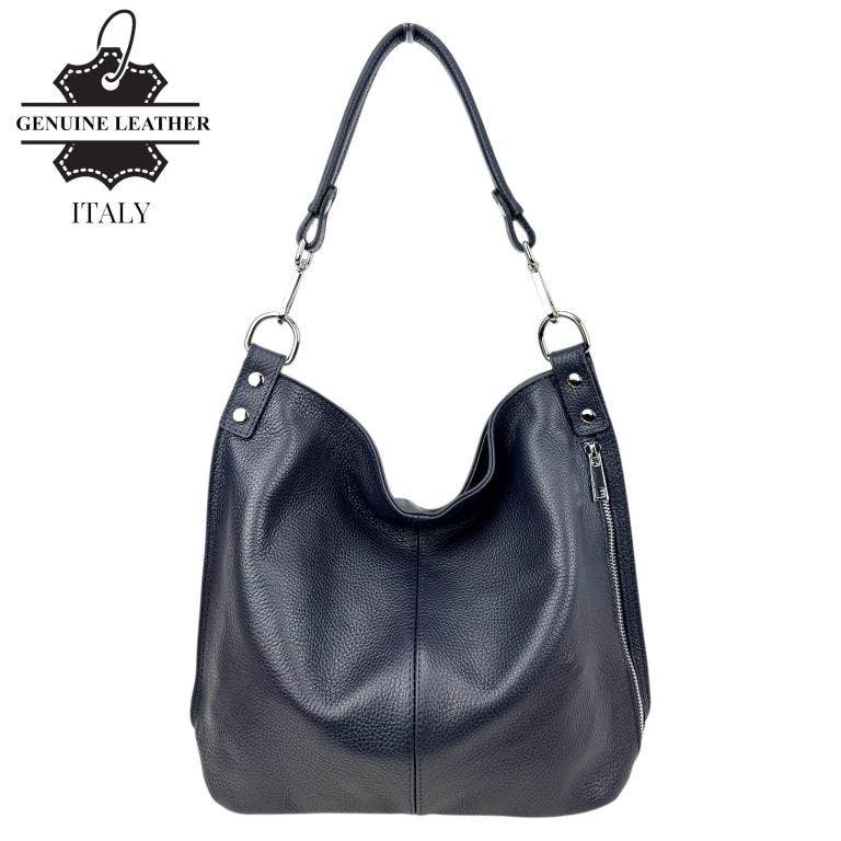 Italian Leather Hobo Bag with Front Pocket B2B 57407