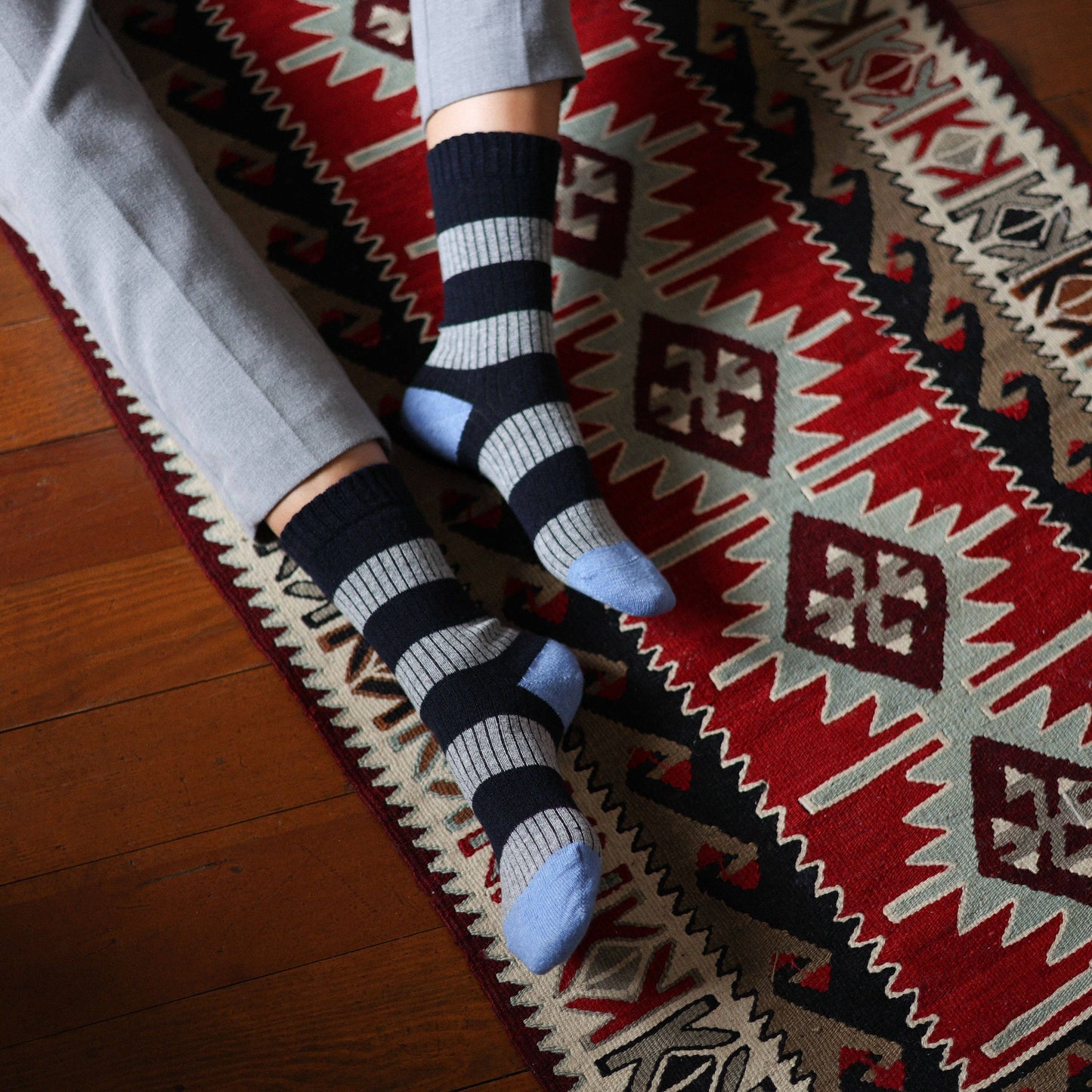 KLUE Merino Wool socks with Stripes | Navy and Grey