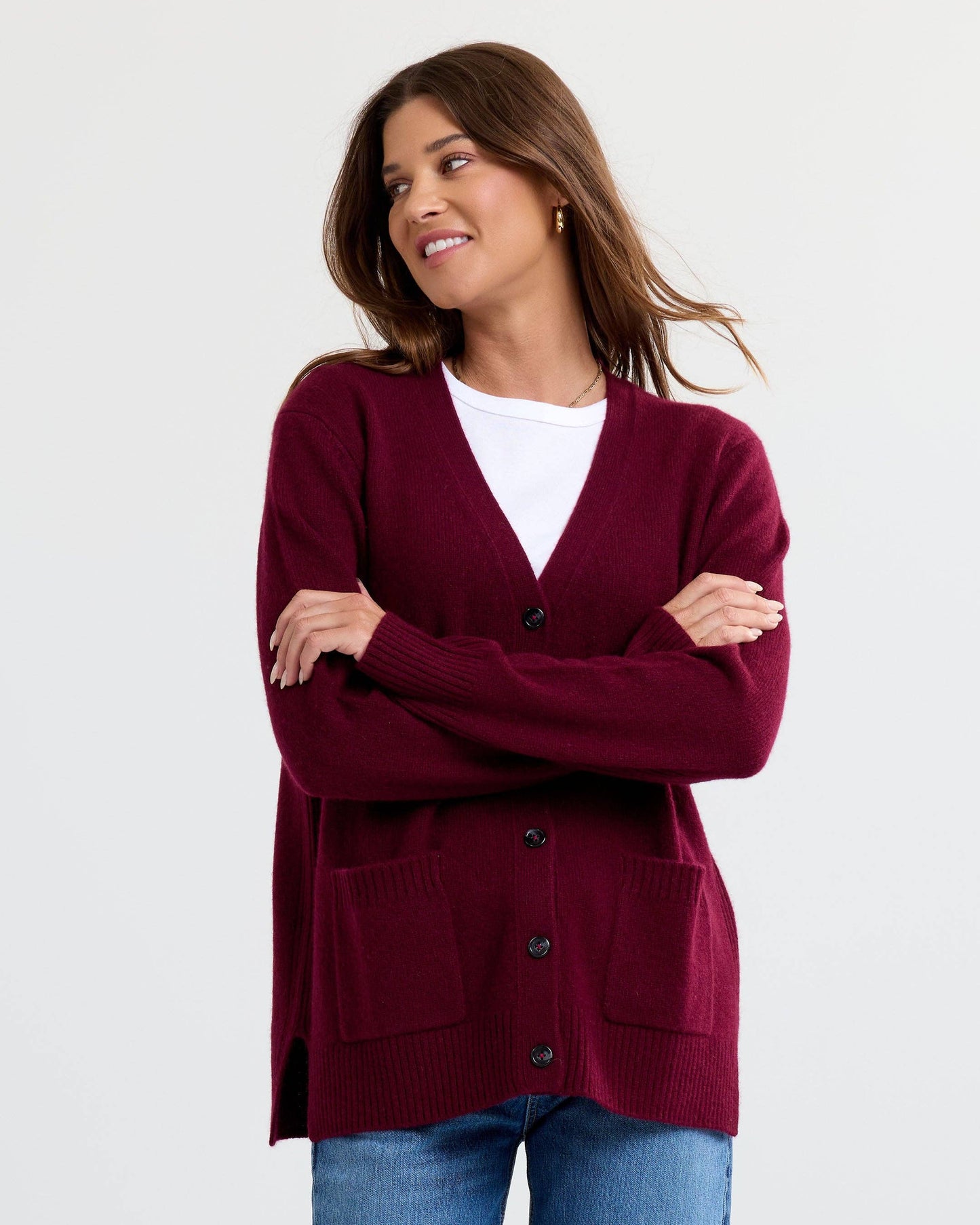 Cashmere Boyfriend Cardigan | Cabernet