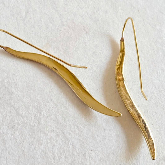 Brass leaf smooth modern elegant leaf earrings