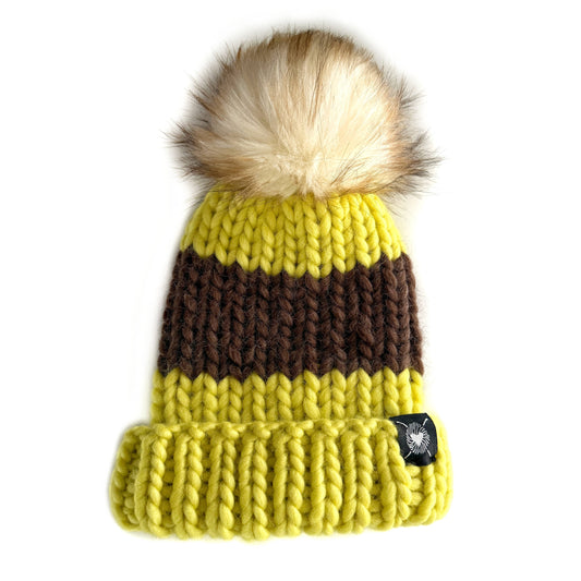 Zero Waste : Merino Folded Brim Faux Fur Pom-Pom Beanie