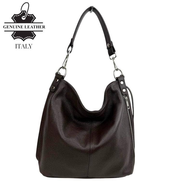 Italian Leather Hobo Bag with Front Pocket B2B 57407