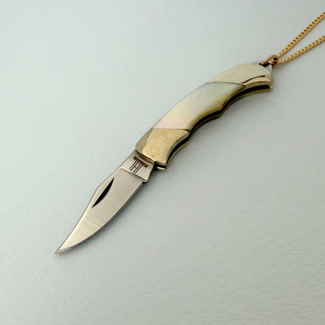 Shell Handled Knife on Gold Chain Necklace