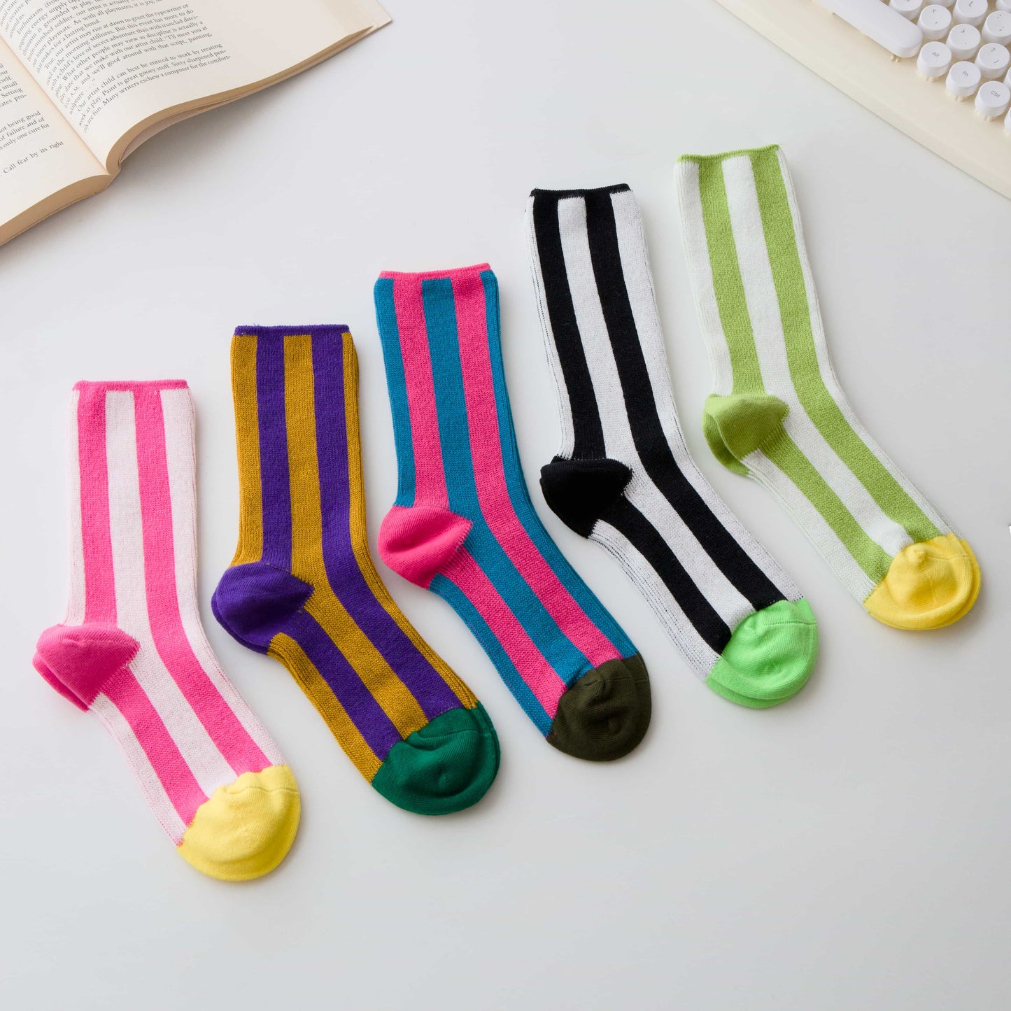 Cotton Striped Crew Socks – Contrast Toe