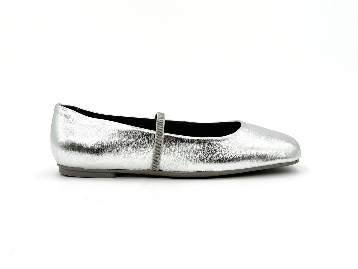 Mary Silver Leather Mary Jane Flats - Silver