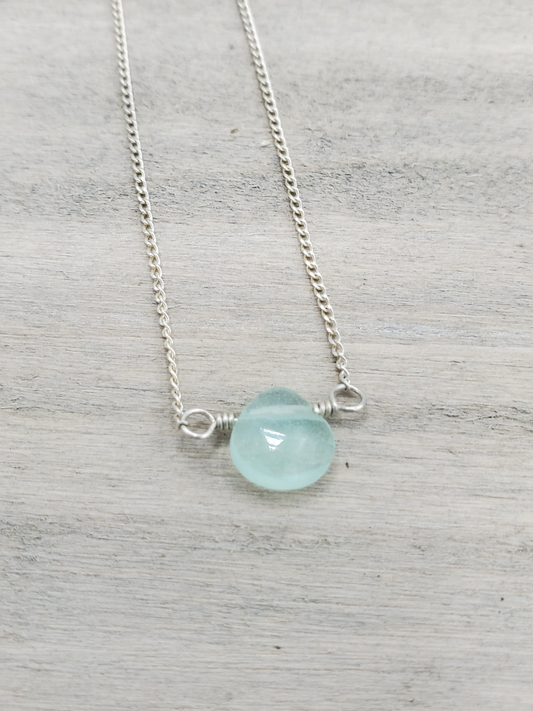 Green Chalcedony Center Bead Necklace | Sterling Silver