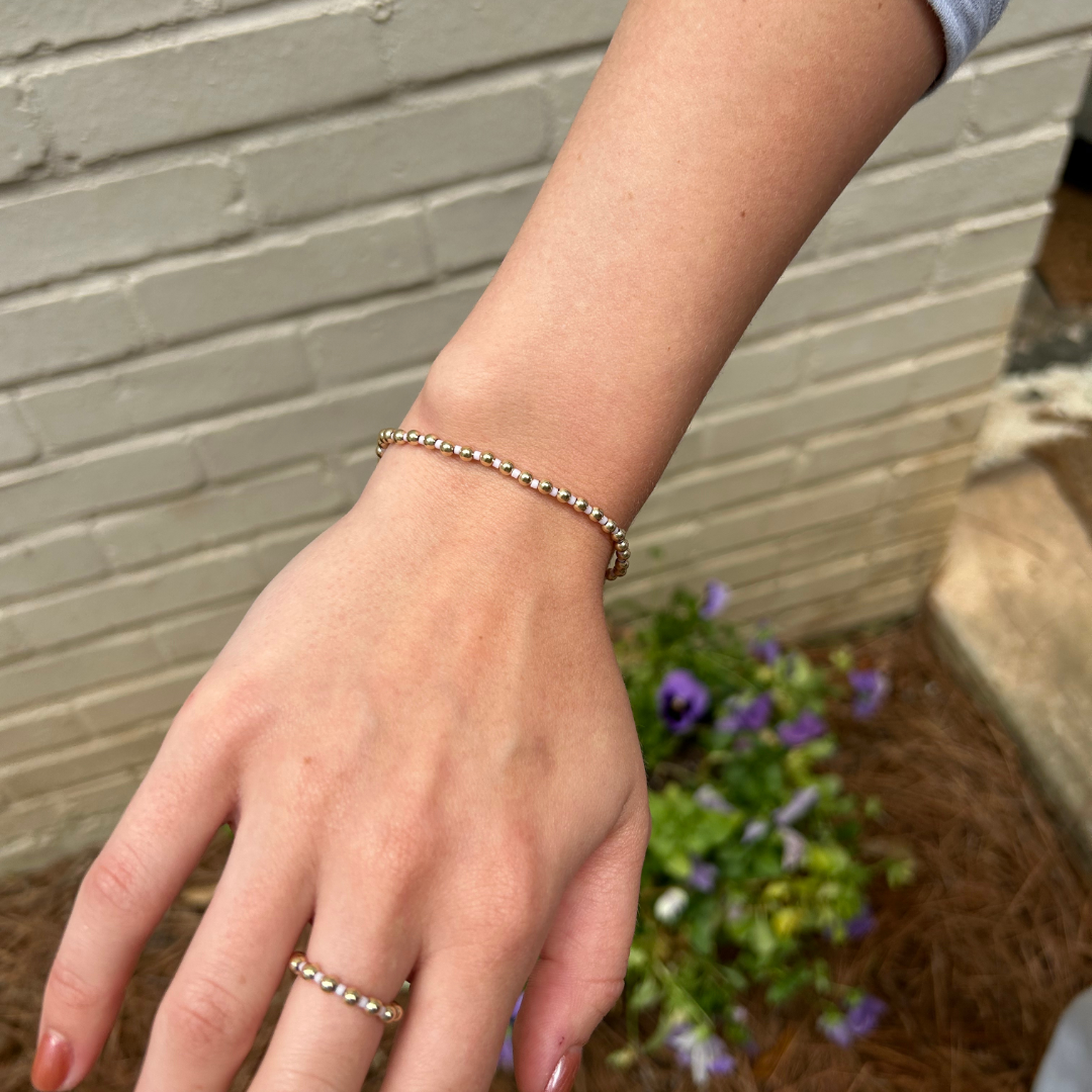 Palest Pink & Gold Filled 3mm Waterproof Stretch Ring