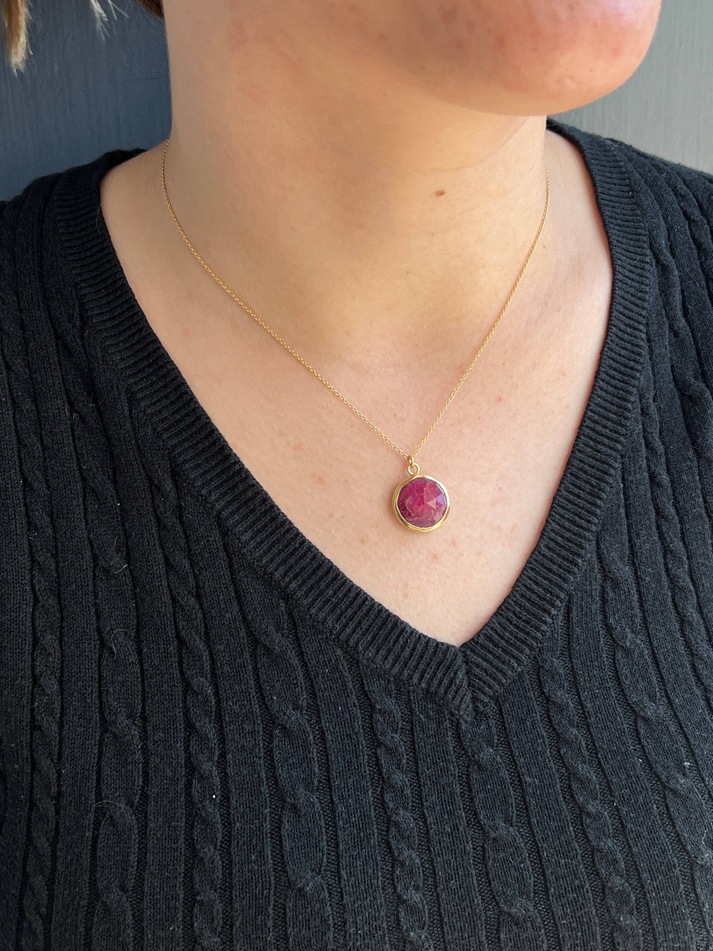 RUBY-Round Ruby Necklace in Silver or Vermeil