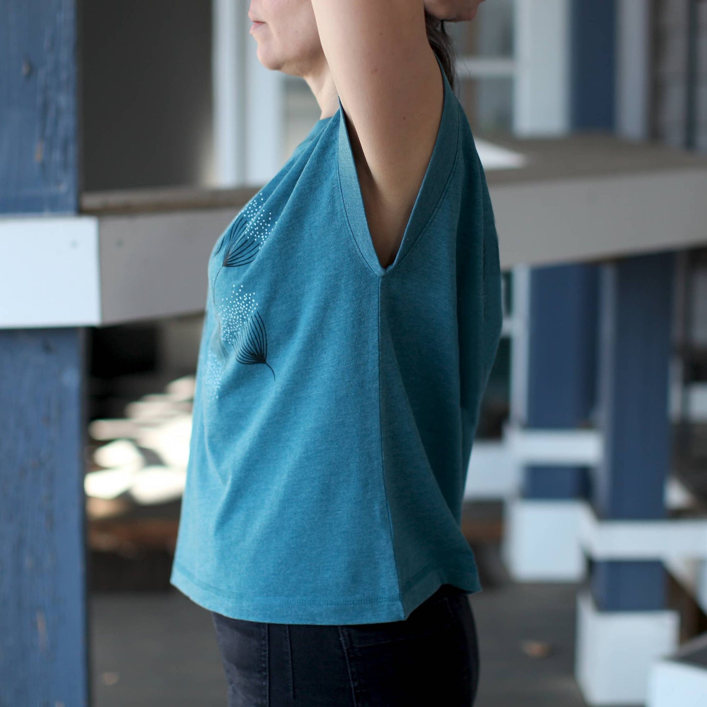 Eucalyptus Flowers Loose Fit Boxy Cap Sleeve Tee Deep Teal