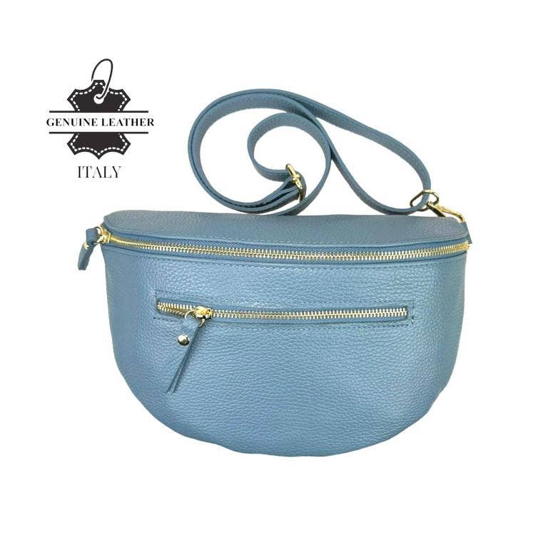 Large Italian Leather Waist/Crossbody Bag with Front Pocket