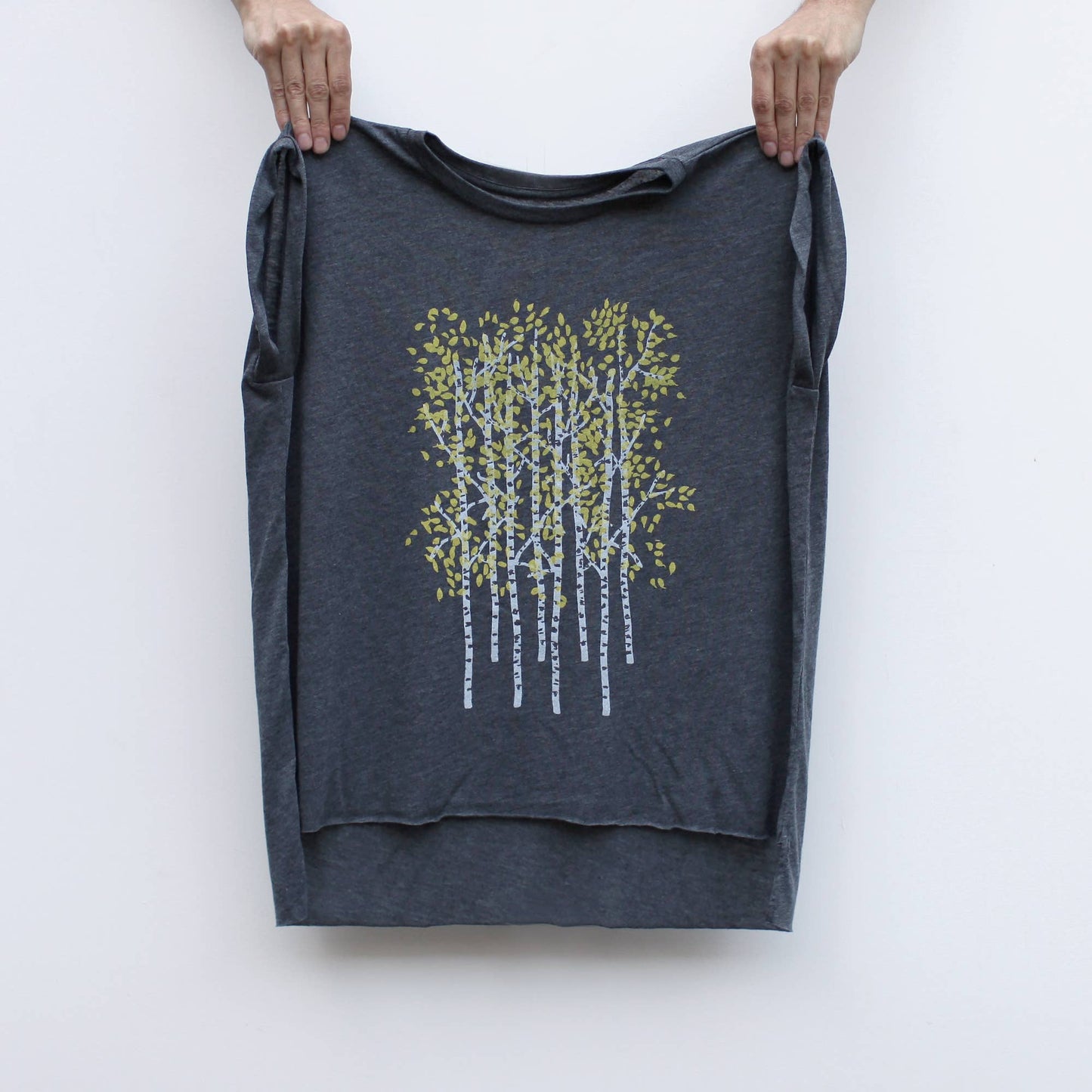 Aspen Trees Fall Leaves Rolled Cuff Muscle Tee Heather Gray