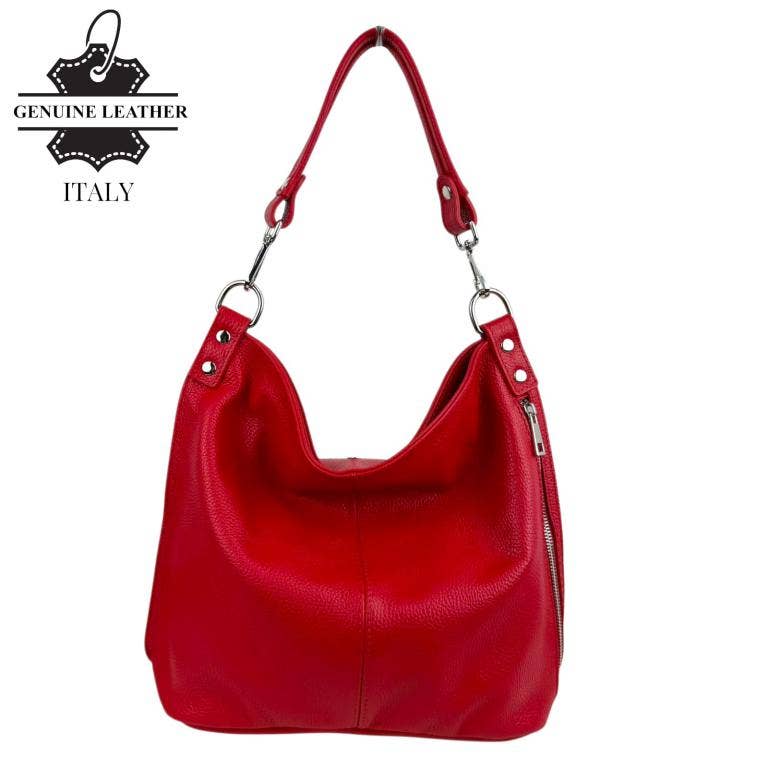 Italian Leather Hobo Bag with Front Pocket B2B 57407