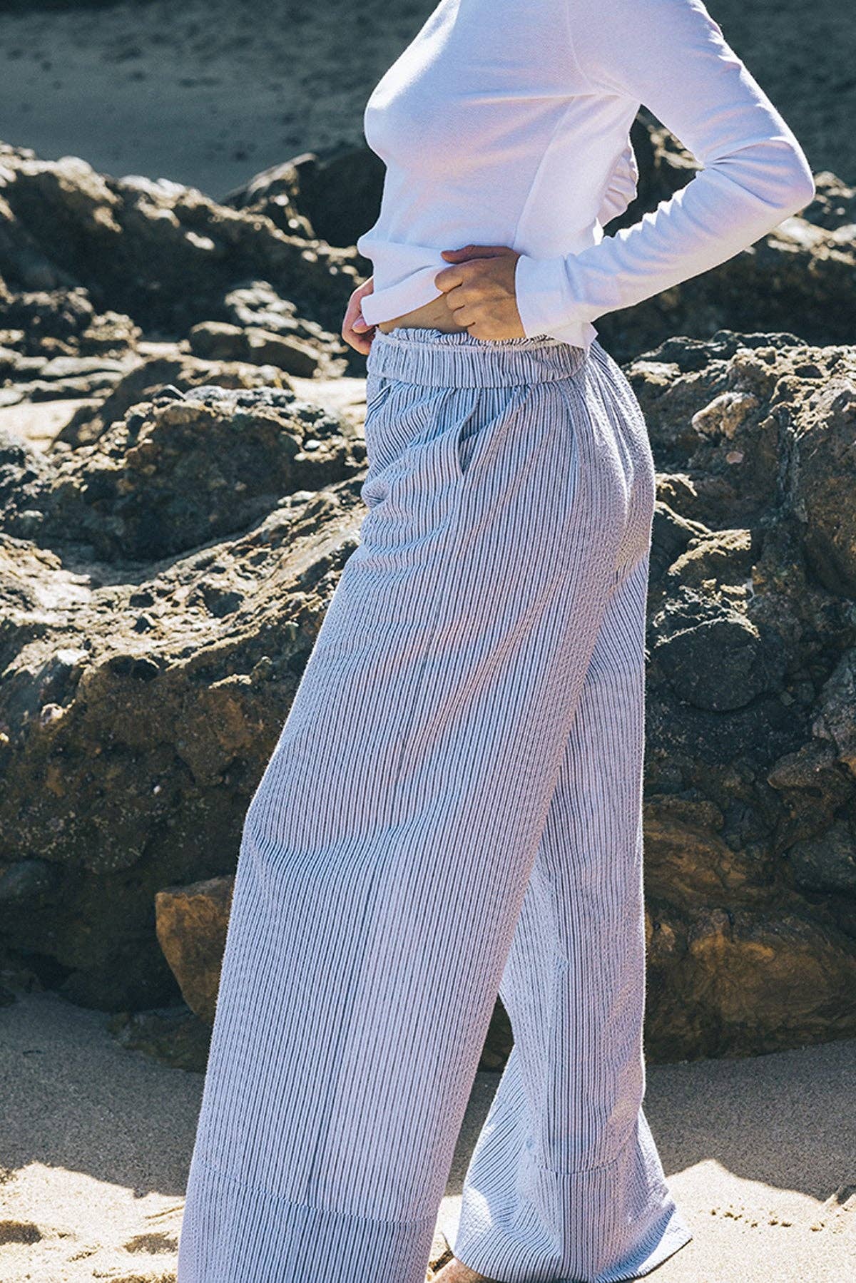 Organic Cotton Laguna Seersucker Wide Leg Pant