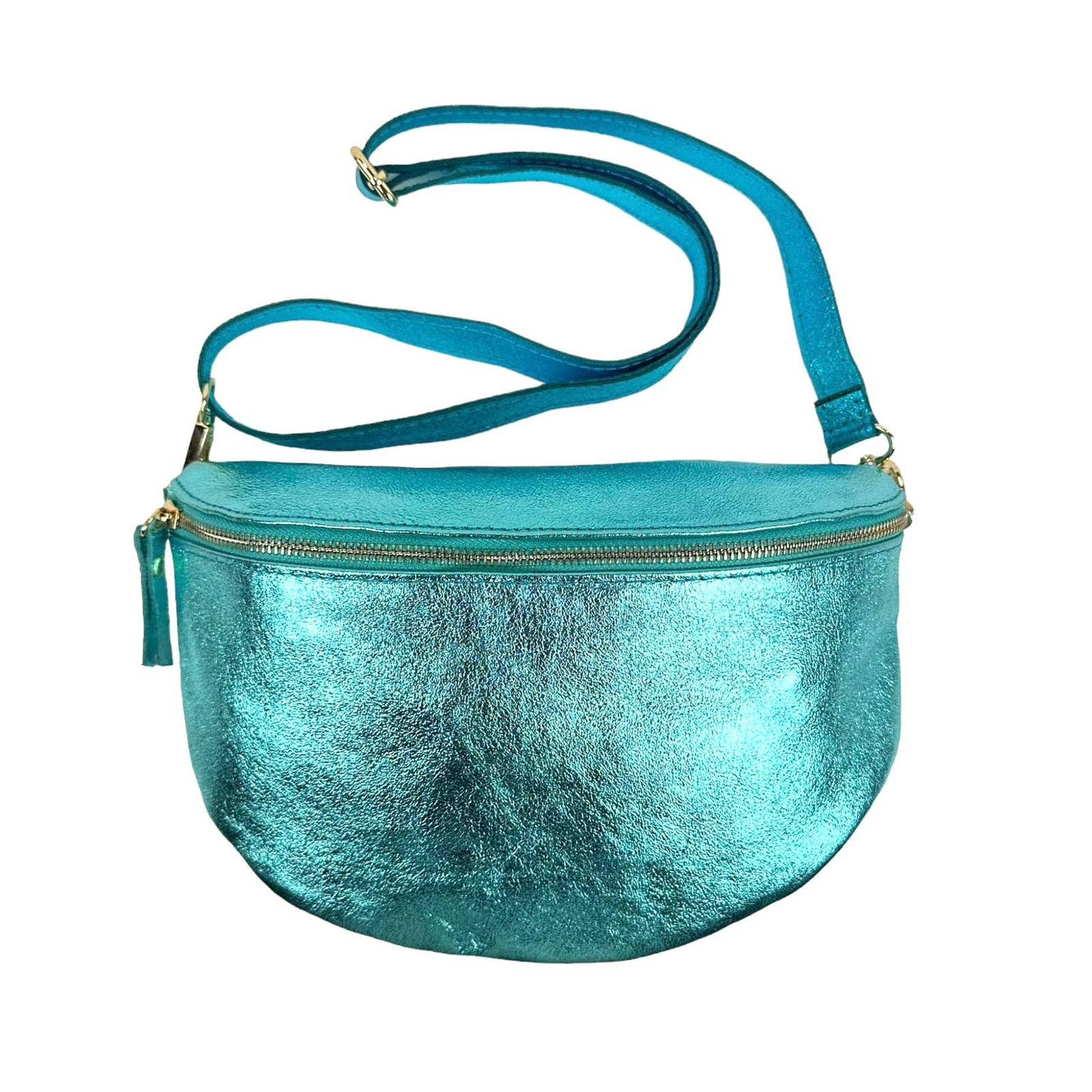 Large Italian Metallic Leather Crossbody/Waist Bag