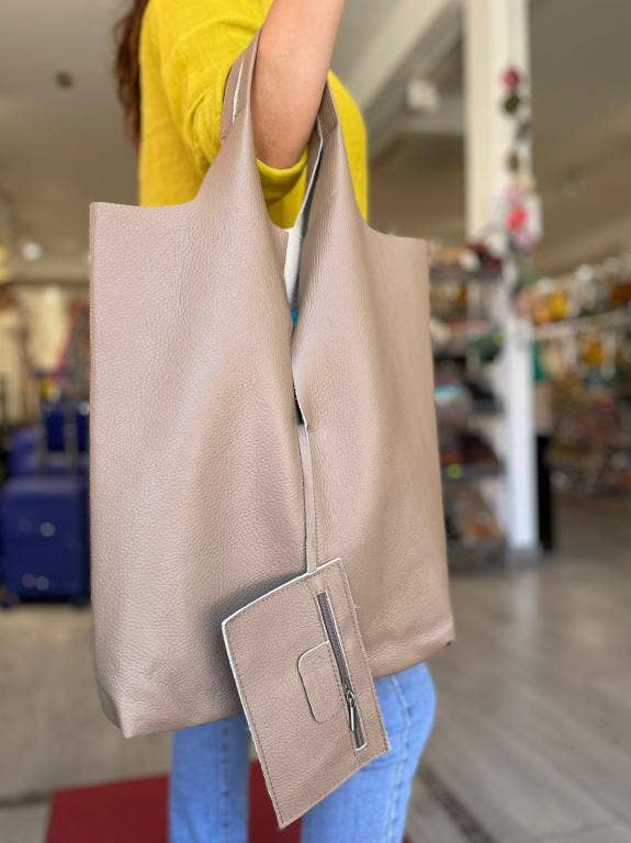 Leather University Shopper Bag with Extra Coin Pocket