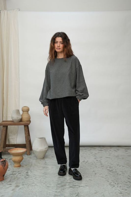 Hazel-Cay Recycled Cotton Blend Blouse | Grey gingham