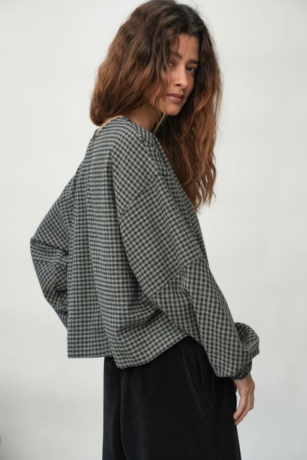 Hazel-Cay Recycled Cotton Blend Blouse | Grey gingham