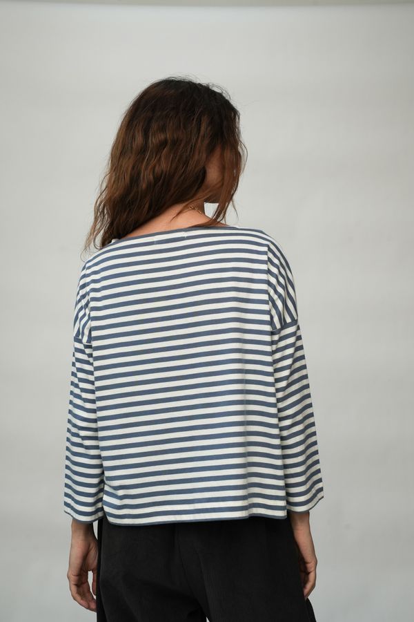 Leia-Sue Organic Cotton Jersey Stripe Top | Pewter and Off-White Stripe