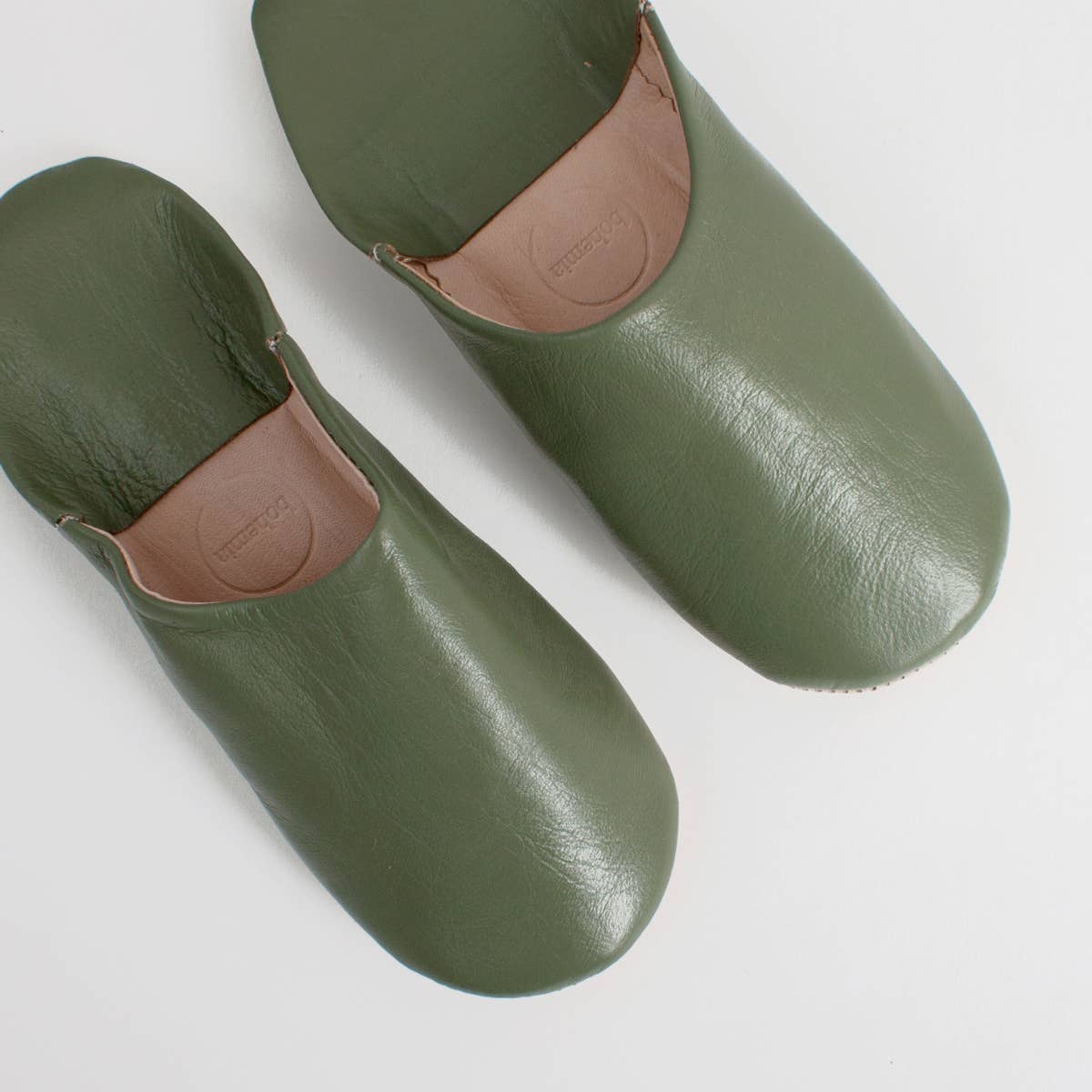 Moroccan Leather Slippers | Olive